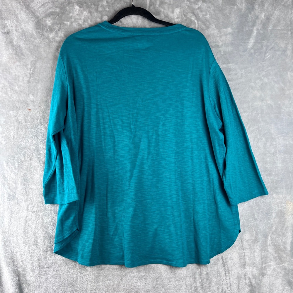 Kirkland Signature Teal Blue Cotton Slub Tee 3/4 Sleeve Scoop Neck XXL 7991664 - Picture 7 of 10